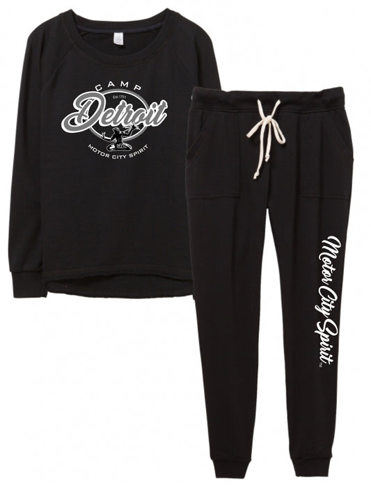 Camp Detroit Apparel Ladies Burnout French Terry Sweatshirt Jogger Set