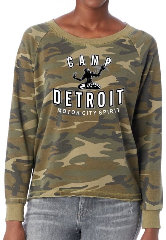 Camp Detroit Apparel Ladies Camouflage Burnout French Terry Sweatshirt