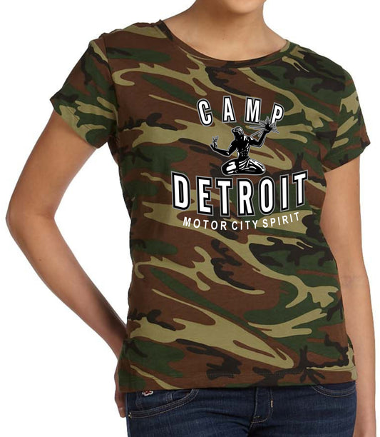 Camp Detroit Ladies Short Sleeve Camo T-Shirt