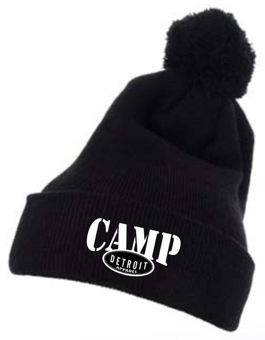 Camp Detroit Solid Color Pom Knit Beanie