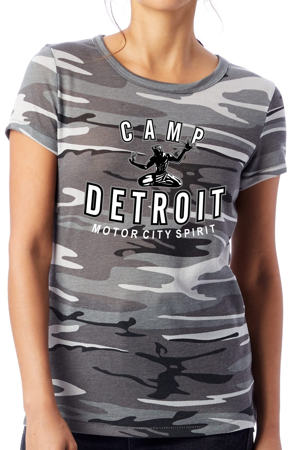 Camp Detroit Ladies Short Sleeve Camo T-Shirt
