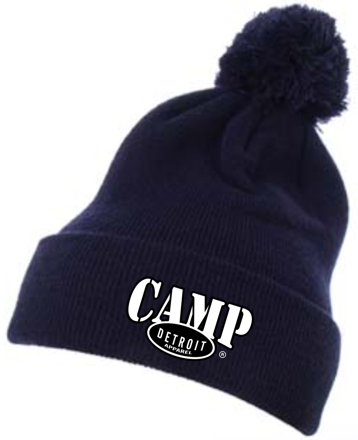 Camp Detroit Solid Color Pom Knit Beanie