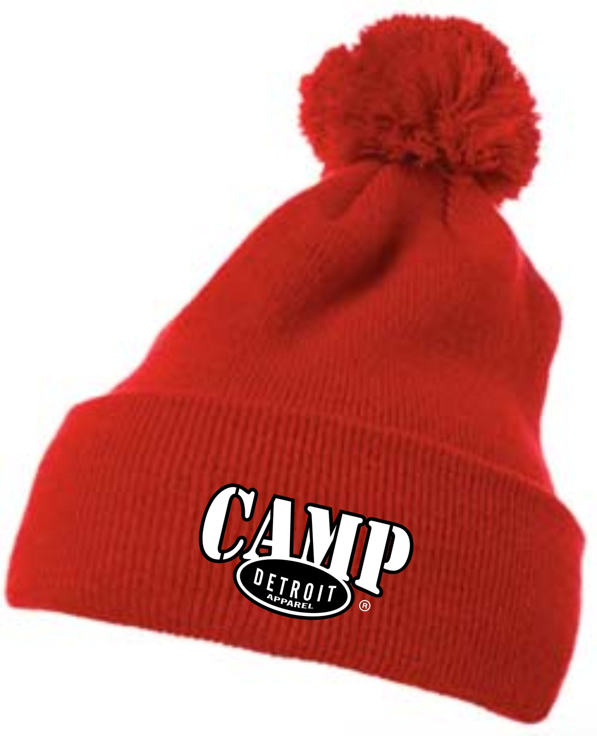 Camp Detroit Solid Color Pom Knit Beanie